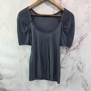 Anthropologie T Shirt Womens XS Grey Mesh Puff Velvet Graham Spencer Scoop